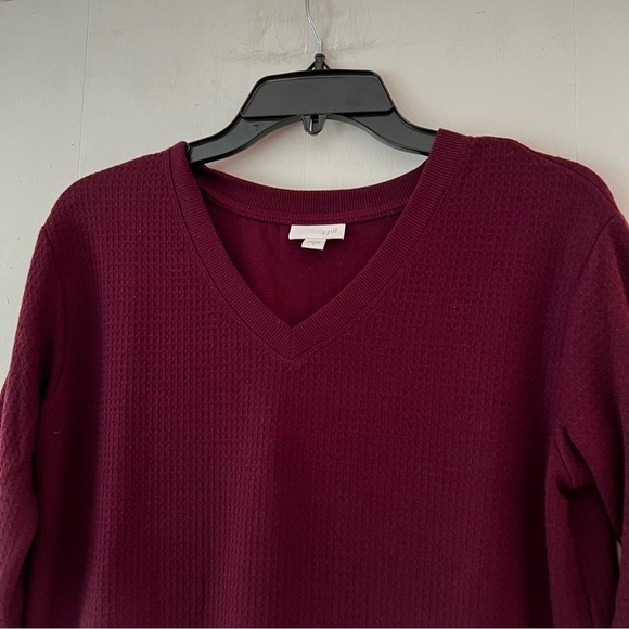 J. Jill Burgundy Waffle Knit V-Neck Long Sleeve Tunic Shift Dress Size Medium - Picture 3 of 11